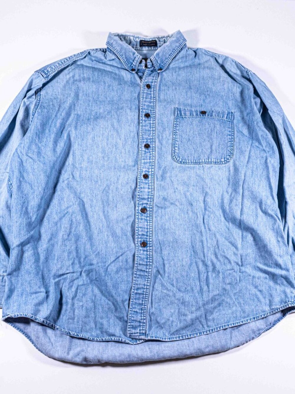 Vintage 90s Chaps Ralph Lauren Denim Button Down Shirt Mens 17.5 XL Blue Classic